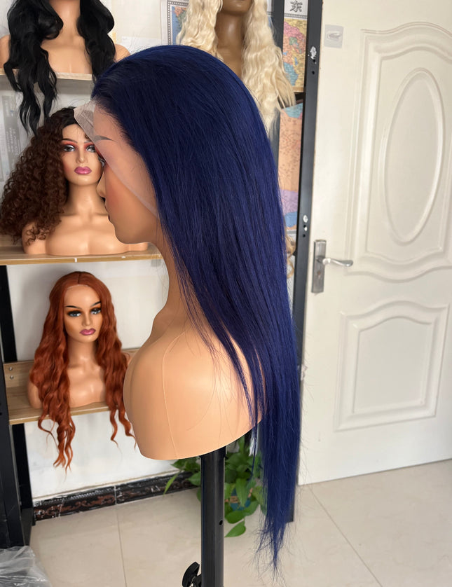Human Hair Wig 12A straight sea blue color