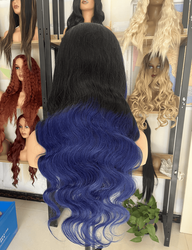 Human Hair Wig Body Wave ombre 1B/Blue color