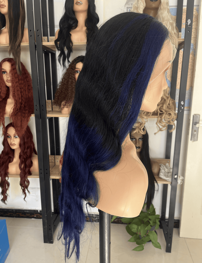 Human Hair Wig Body Wave ombre 1B/Blue color
