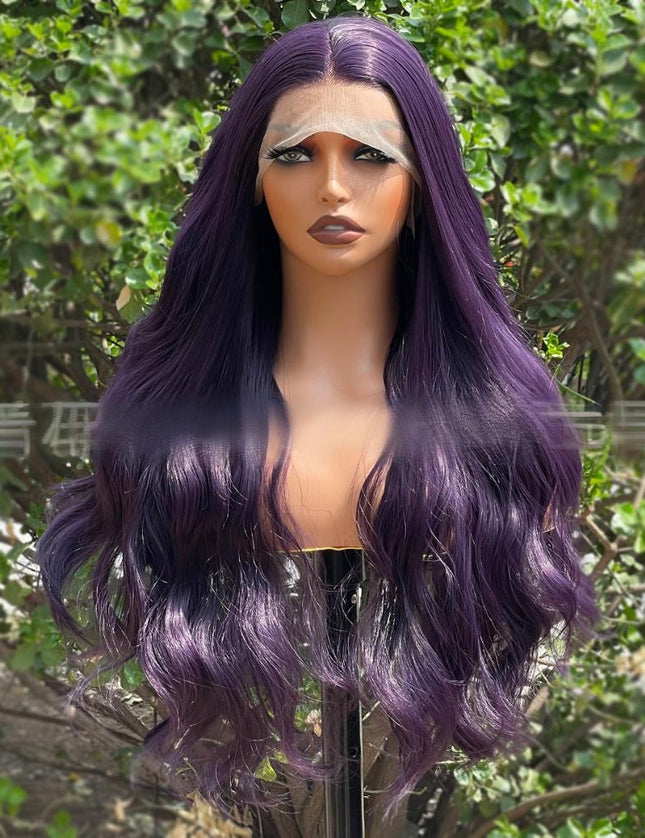 Synthetic lace frontal color wig wavy---13*4---purple color