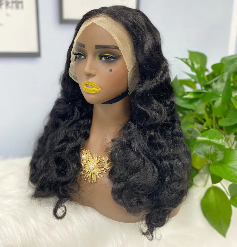 Fashion wave, natural black 13x4 Lace Frontal 100% Virgin Human Hair Transparent  LACE Wig 180% density