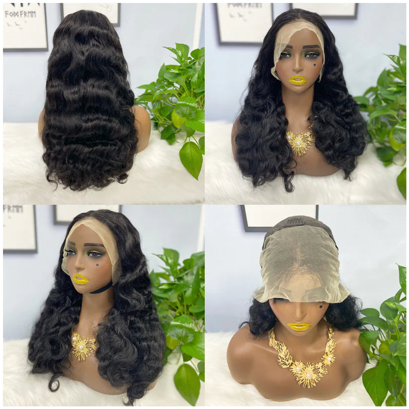 Fashion wave, natural black 13x4 Lace Frontal 100% Virgin Human Hair Transparent  LACE Wig 180% density