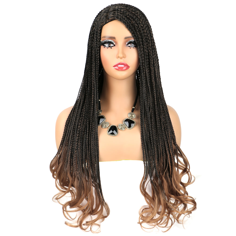 Synthetic wig Box Braided Wigs French Curl Three-Strand Braid Loose Tail-5