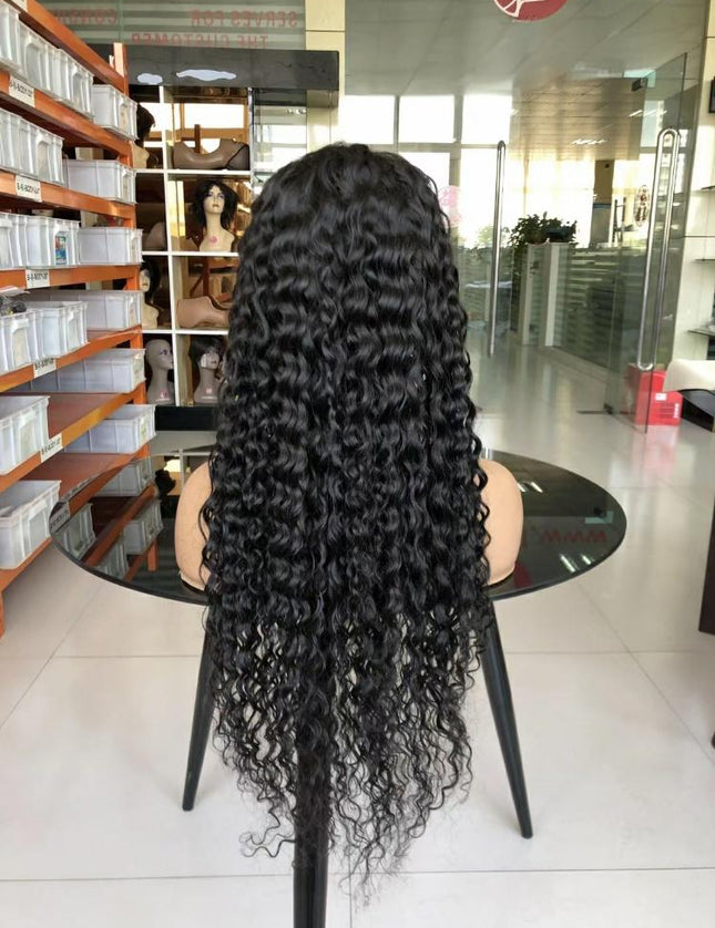 water wave natural black color Lace Frontal 13x4 Virgin Human Hair Wig 15A