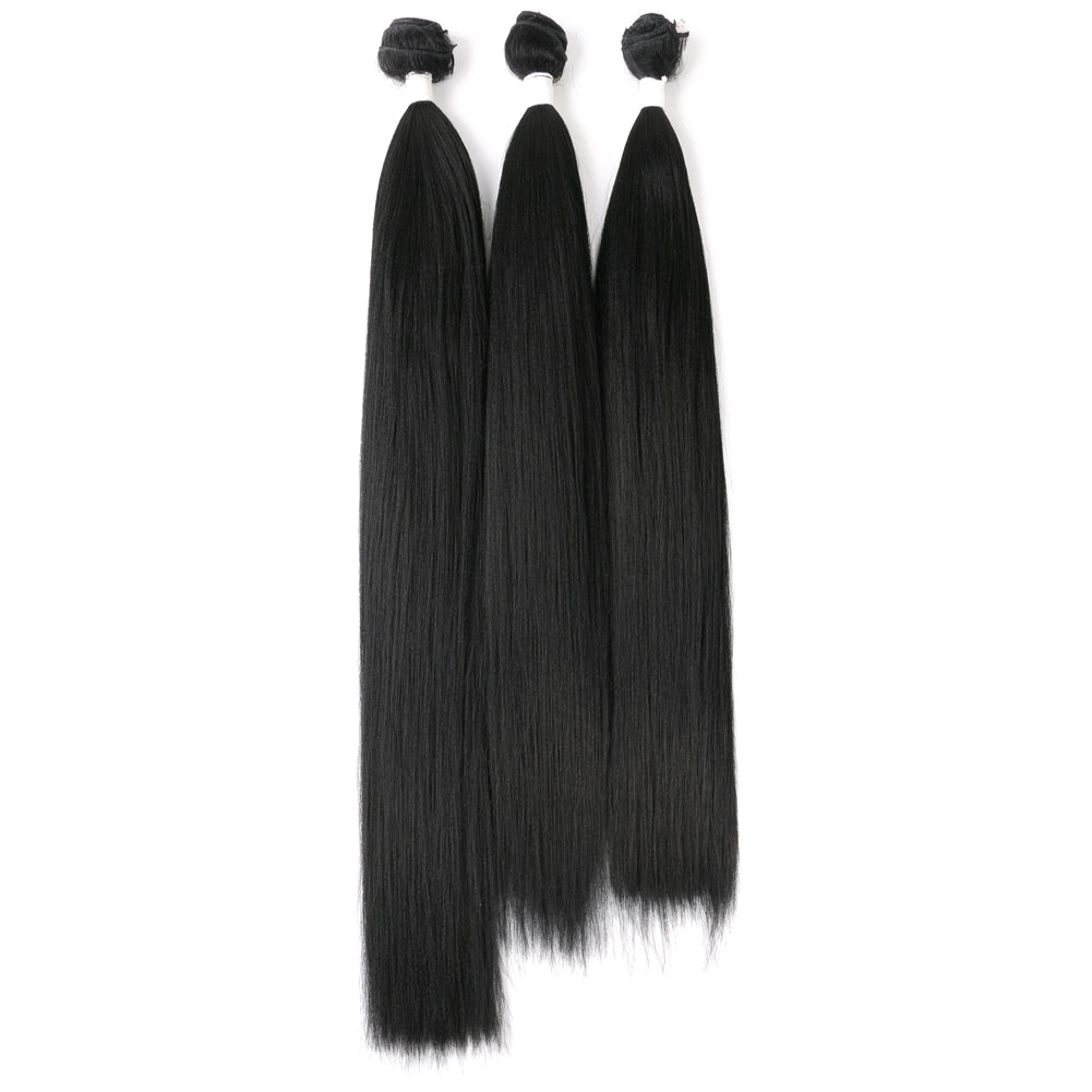 Long fiber straight hair weft 3 pcs -dark black