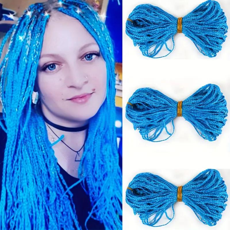 Fiber Thin three strand braid, straight Crochet Box Braids-- blue color