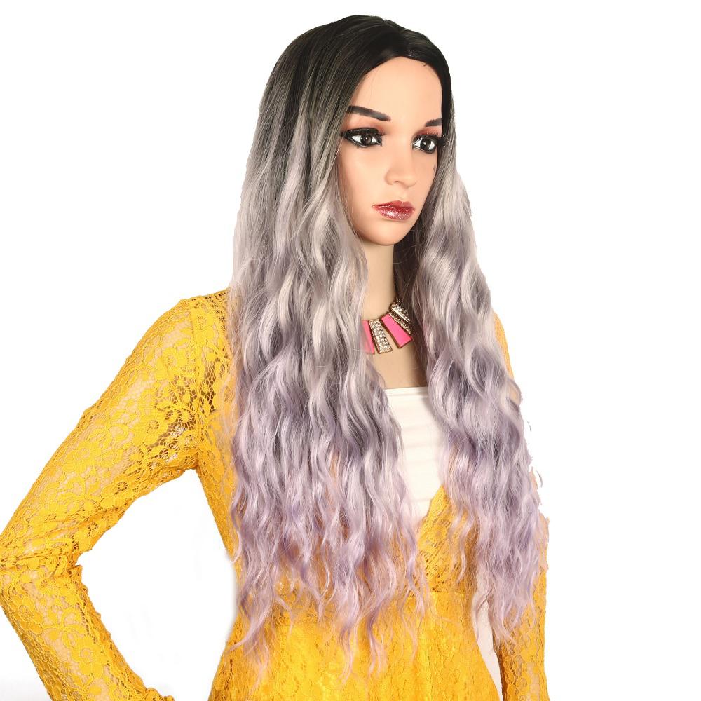Long fiber wig female three-color gradient water ripple