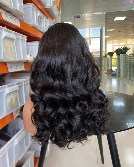 fashion wave  natural black color Lace Frontal 13x4 Virgin Human Hair Wig 15A