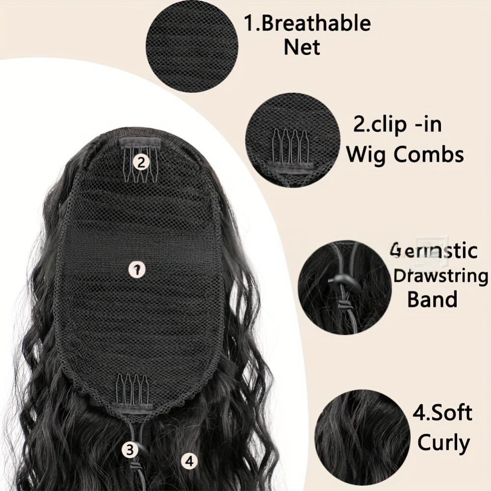 24 inch Drawstring style synthetic Deep wave , ponytail-black color