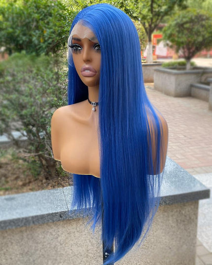 Synthetic lace frontal color wig straight---13*4---Deep sea blue color---pay 1 get 2