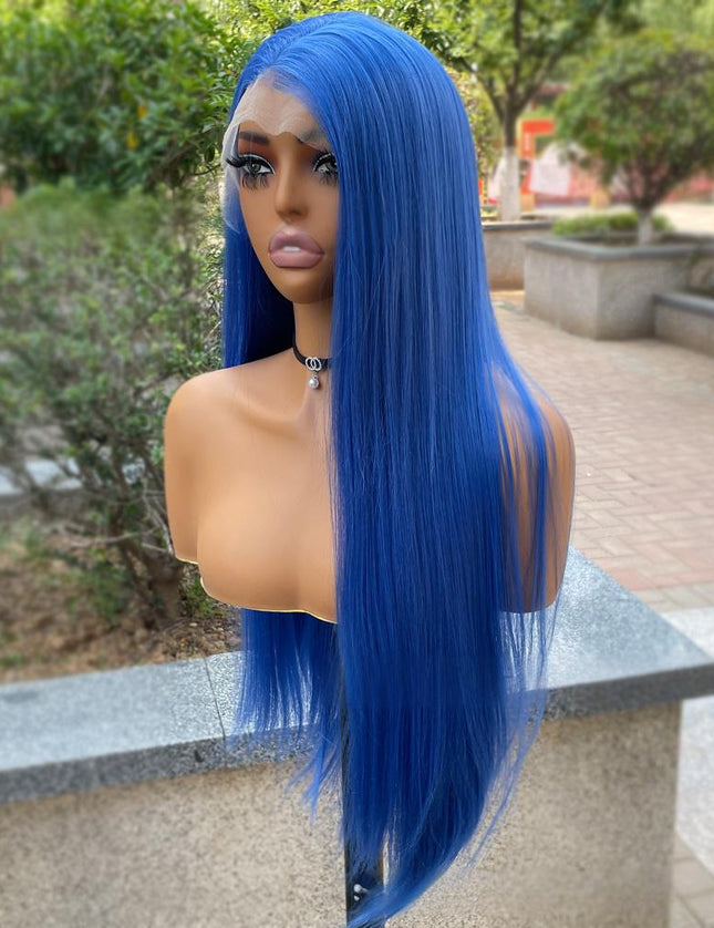 Synthetic lace frontal color wig straight---13*4---Deep sea blue color---pay 1 get 2
