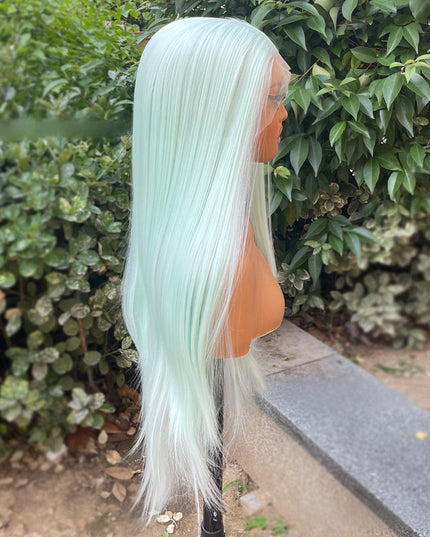 Synthetic lace frontal color wig straight---13*4---white-green color---pay 1 get 2
