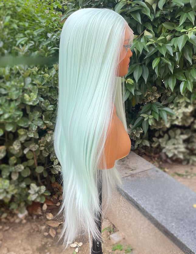 Synthetic lace frontal color wig straight---13*4---white-green color---pay 1 get 2