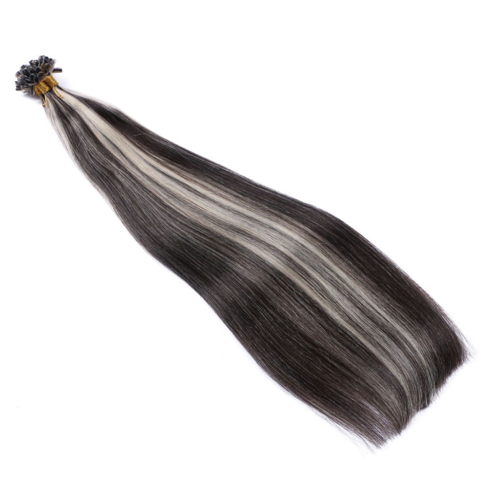 U tip hair extensions- 1B and grey Color- straight