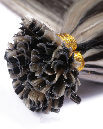 U tip hair extensions- 1B and grey Color- straight