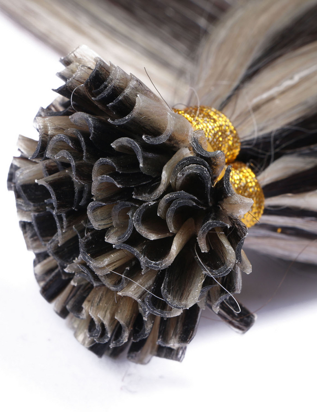 U tip hair extensions- 1B and grey Color- straight