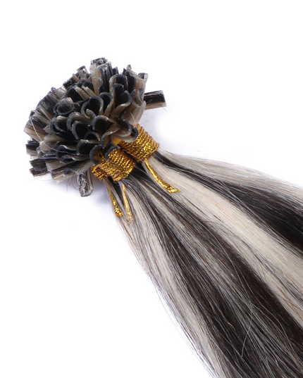 U tip hair extensions- 1B and grey Color- straight