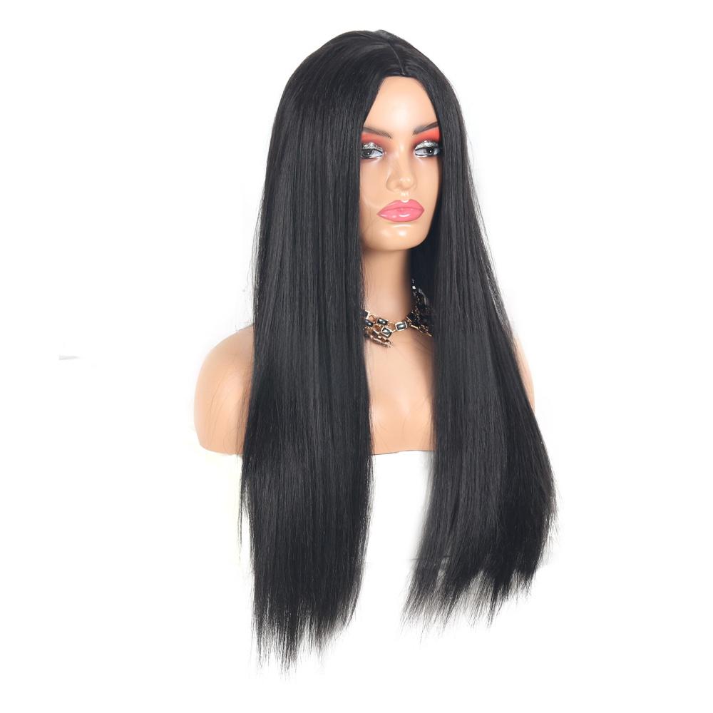Fiber Black Long Straight wig