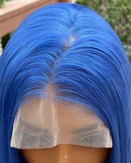 Synthetic lace frontal color wig straight---13*4---Deep sea blue color---pay 1 get 2