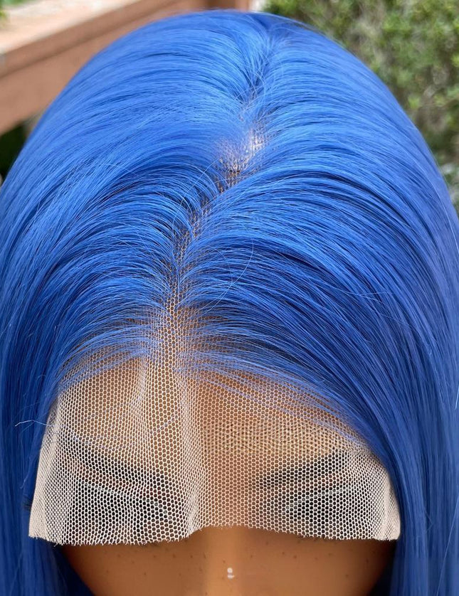 Synthetic lace frontal color wig straight---13*4---Deep sea blue color---pay 1 get 2