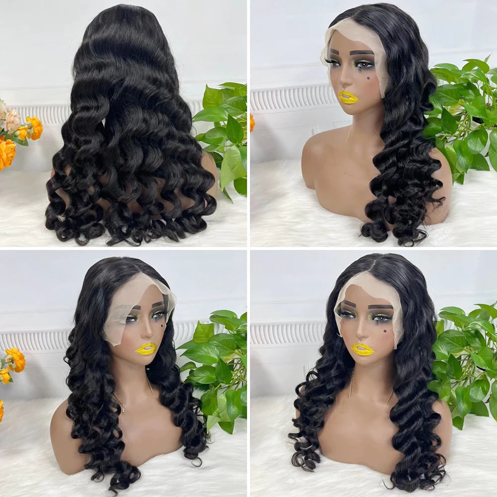 Loose wave, natural black color, 13x4 Lace Frontal 100% Virgin Human Hair Transparent  LACE Wig 180% density