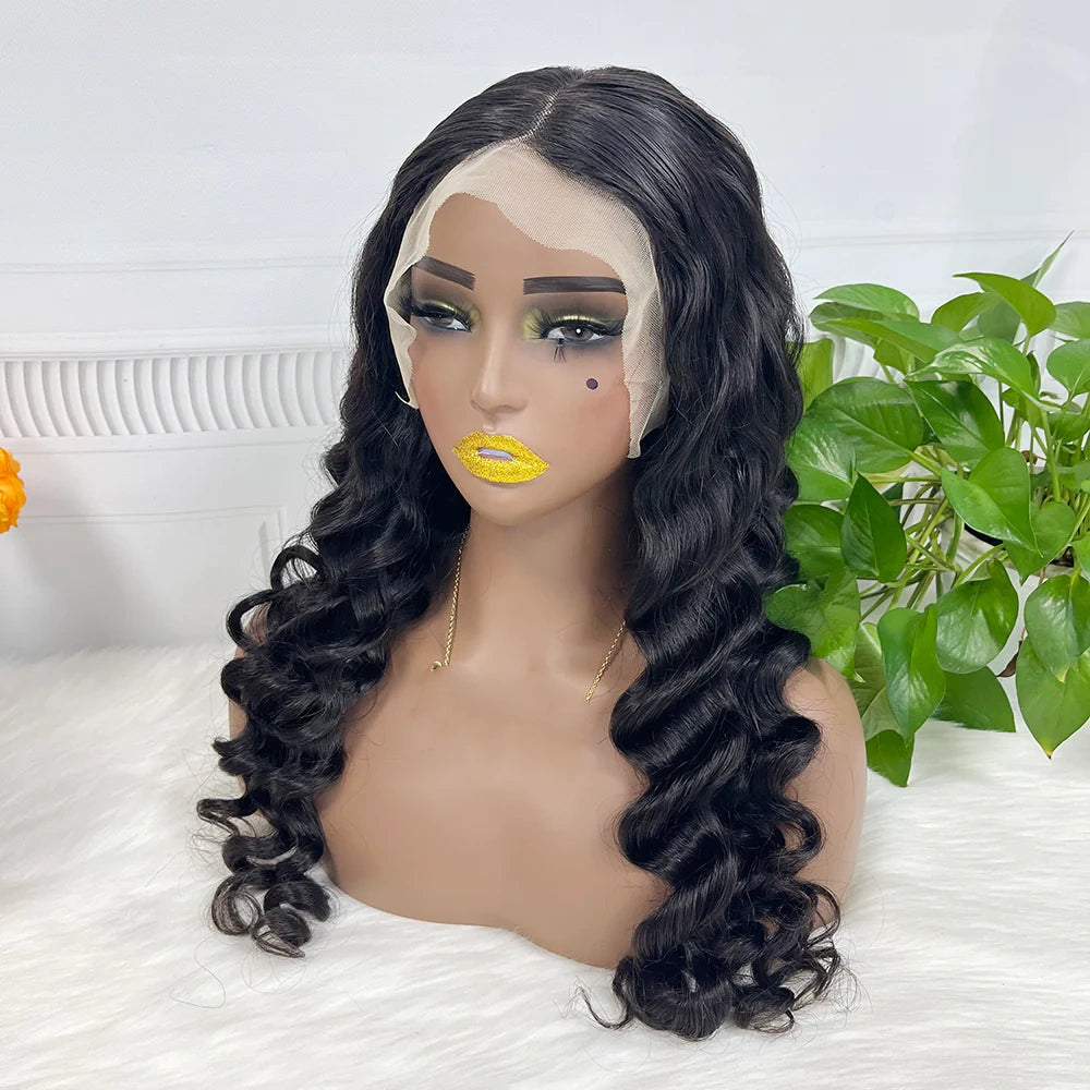 Loose wave, natural black color, 13x4 Lace Frontal 100% Virgin Human Hair Transparent  LACE Wig 180% density