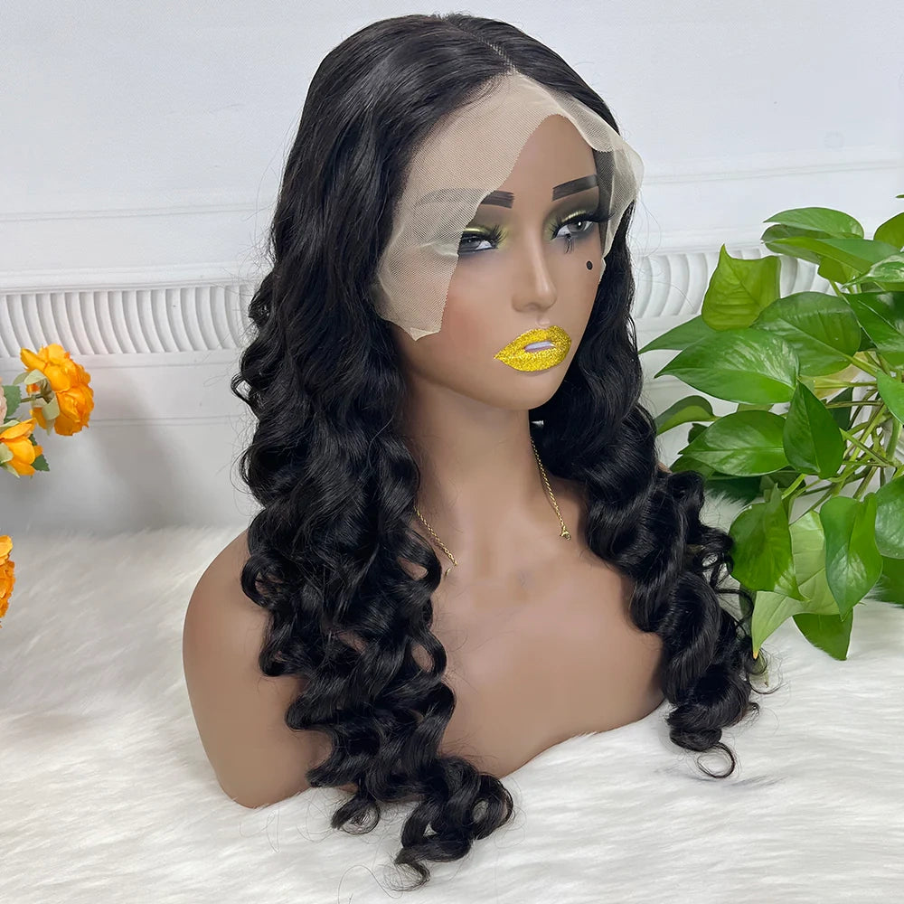 Loose wave, natural black color, 13x4 Lace Frontal 100% Virgin Human Hair Transparent  LACE Wig 180% density