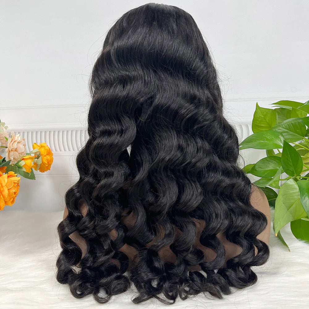 Loose wave, natural black color, 13x4 Lace Frontal 100% Virgin Human Hair Transparent  LACE Wig 180% density