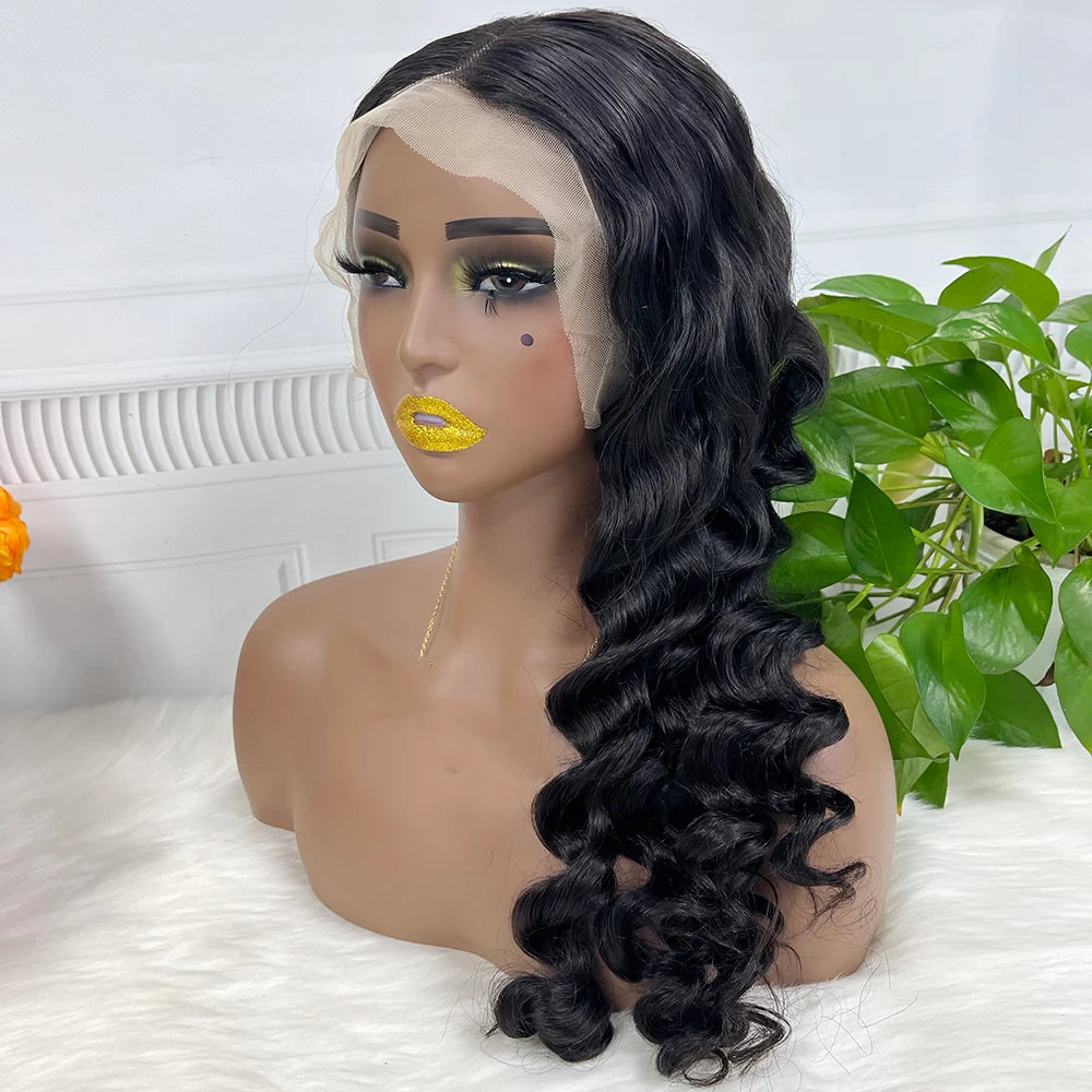 Loose wave, natural black color, 13x4 Lace Frontal 100% Virgin Human Hair Transparent  LACE Wig 180% density