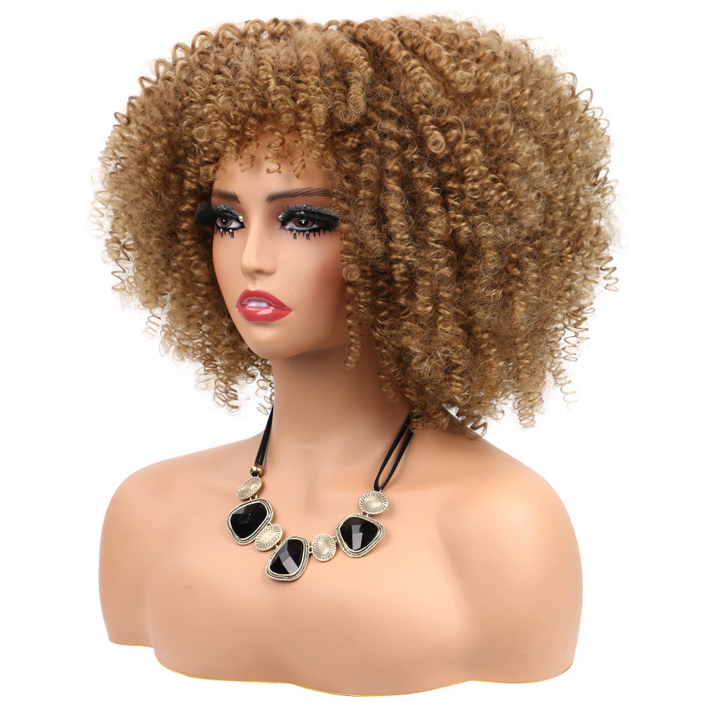 Fiber Small Roll Afro Kinky Curly Wig Short Fluffy-- color 27
