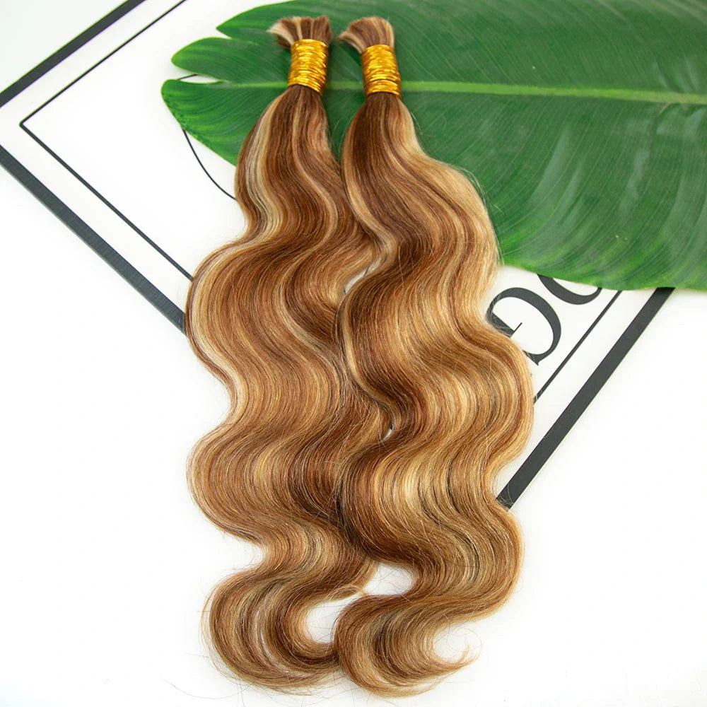 Cabello humano ondulado color 27/30/613, 12A, a granel para trenzar