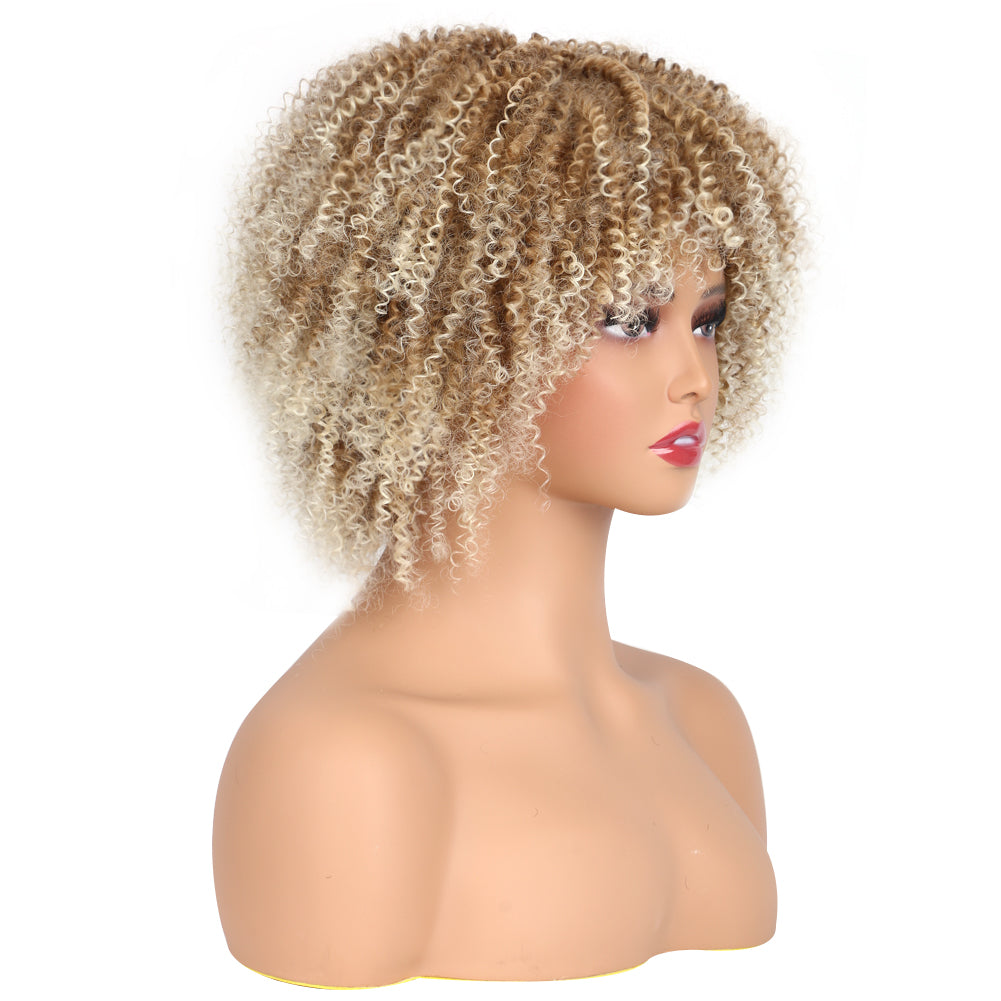 Fiber Small Roll Afro Kinky Curly Wig Short Fluffy-- color 27-613