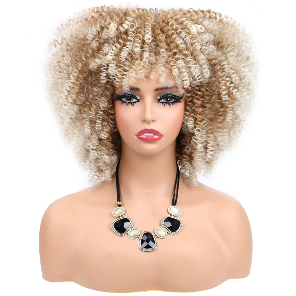 Fiber Small Roll Afro Kinky Curly Wig Short Fluffy-- color 27-613