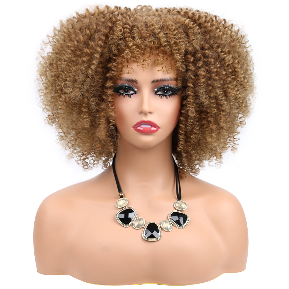 Fiber Small Roll Afro Kinky Curly Wig Short Fluffy-- color 27