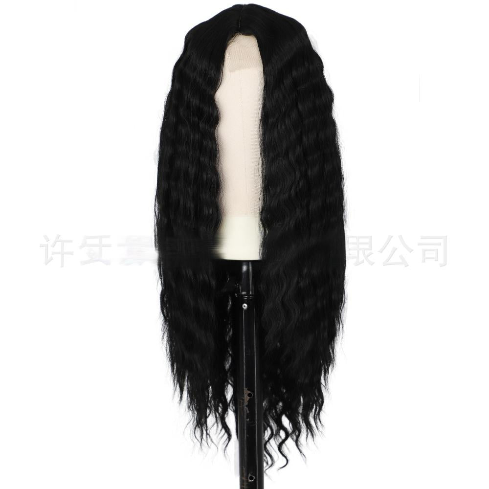 Deep wave fiber synthetic front lace middle parting wig-3