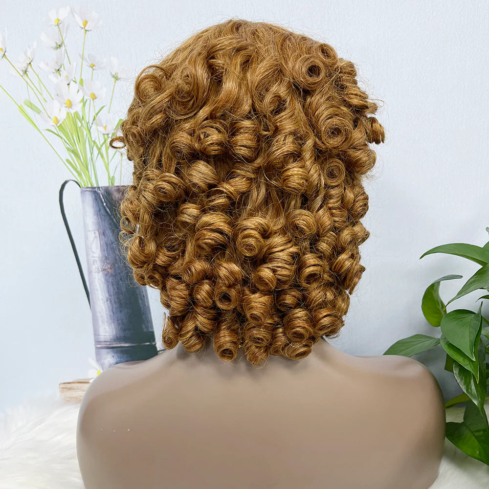 Funmi curl-- color #8--full machine made wig with bang