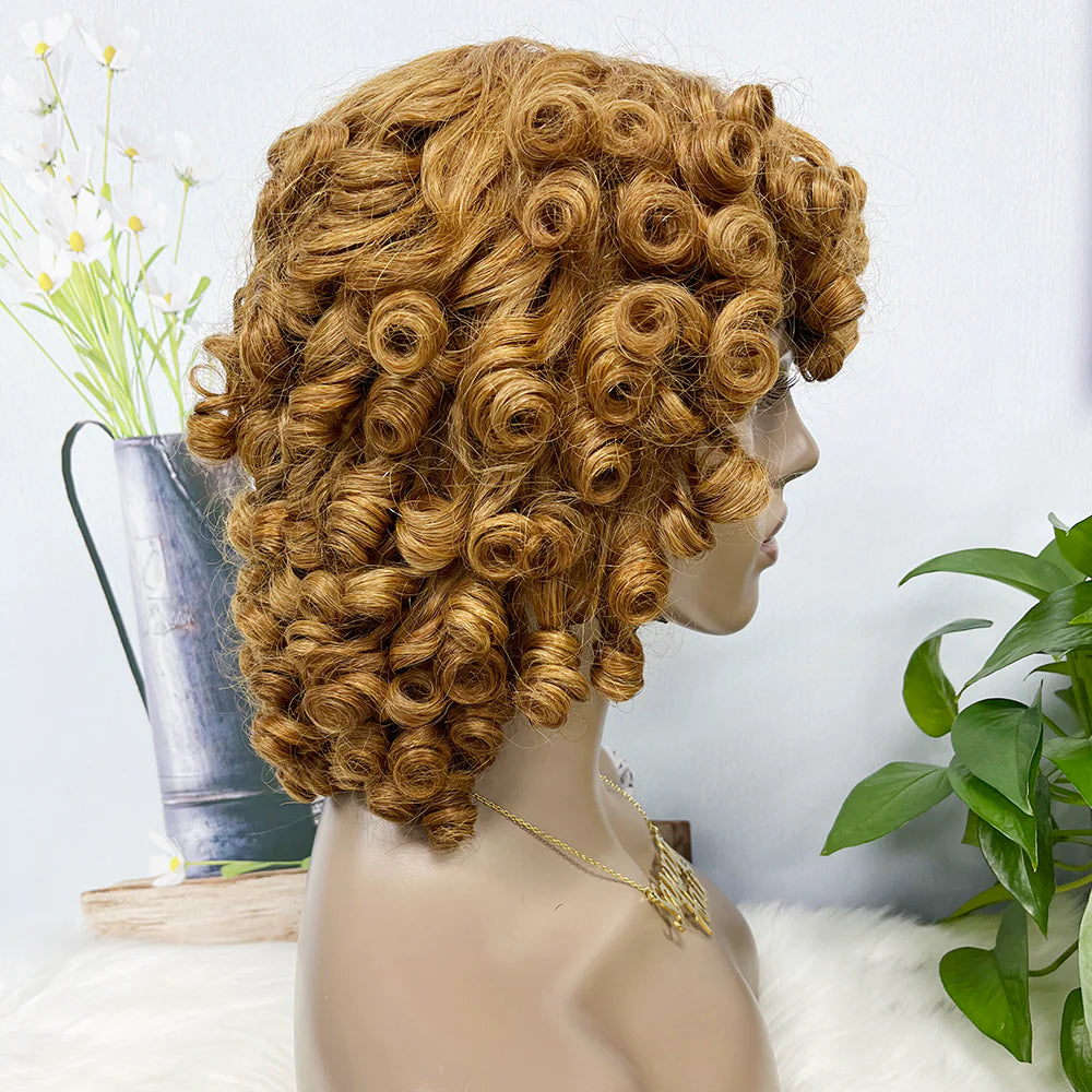 Funmi curl-- color #8--full machine made wig with bang