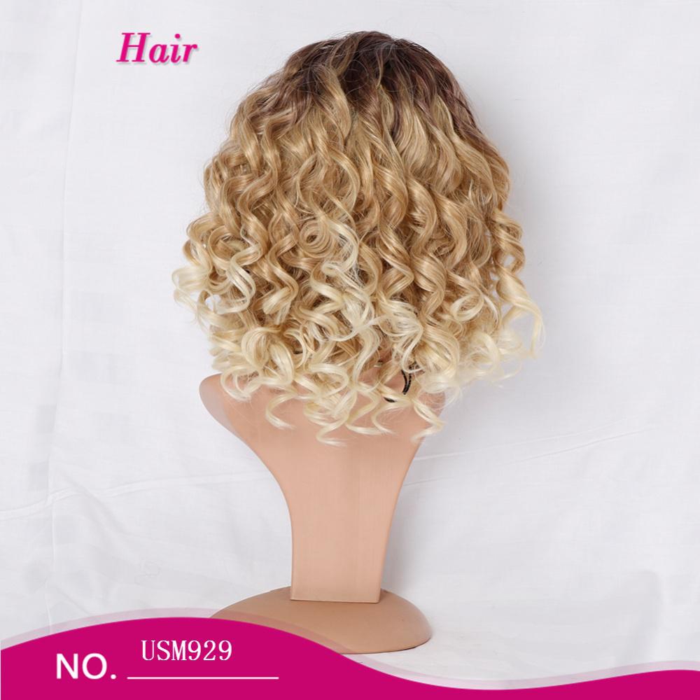 Short fiber wig curly ombre blonde color
