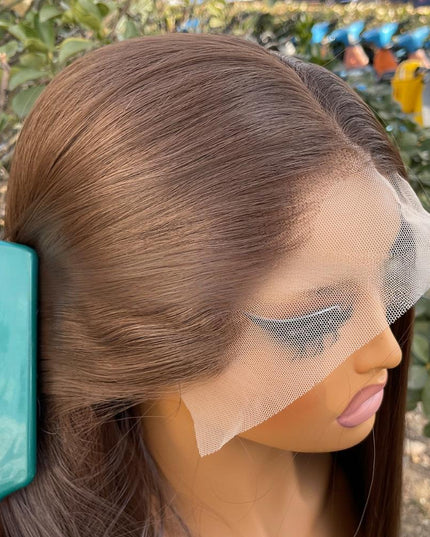 Synthetic lace frontal color wig straight---13*4---Mocha Brown color---pay 1 get 2