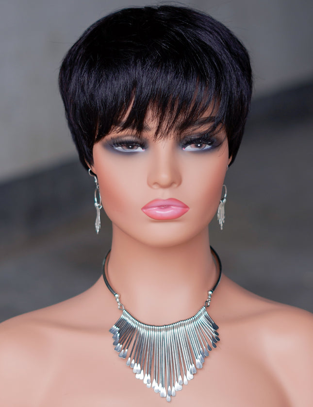 Machine made pixie cut wig---CX036-#1B-pay 1 get 2