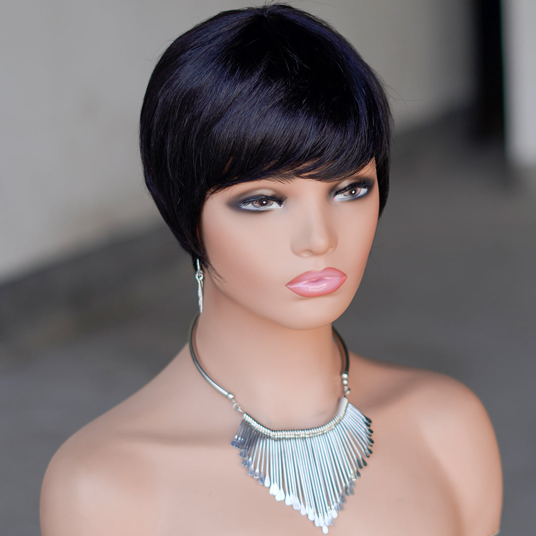 Machine made pixie cut wig---JK9069-#1B---RMB 45---65g