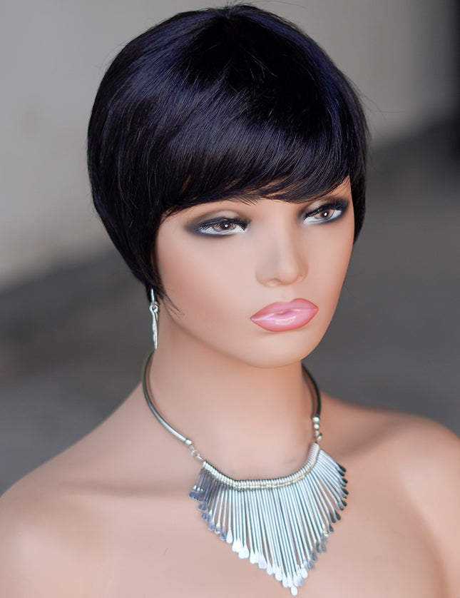 Machine made pixie cut wig---JK9069-#1B---pay 1 get 2