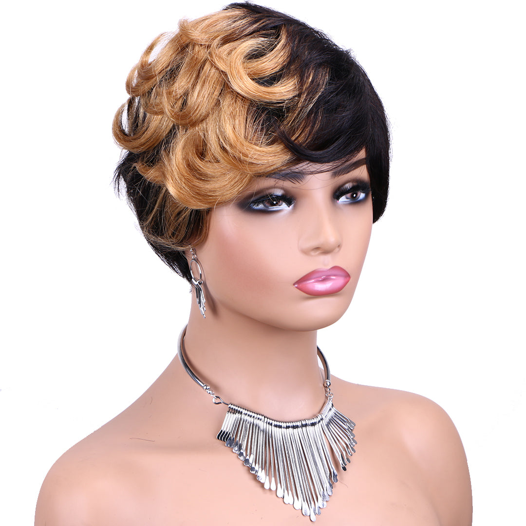 Machine made pixie cut wig---JKCX007---#1B/27---RMB 61