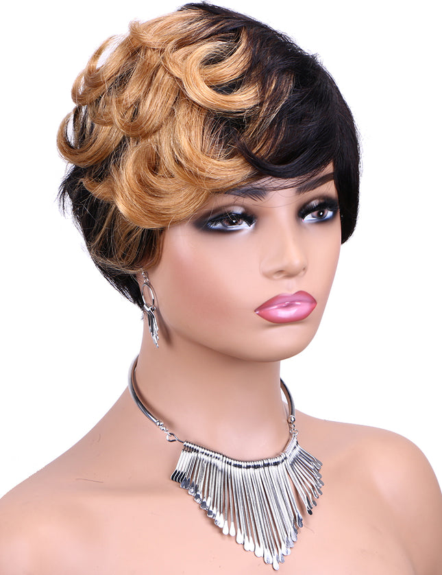 Machine made pixie cut wig---JKCX007---#1B/27---pay 1 get 2