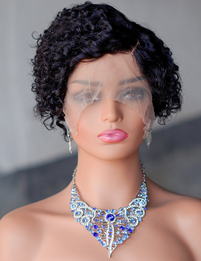 13*4*1 lace part -pixie cut wig Human Hair Wigs--CX021- color 1B#---pay 1 get 2