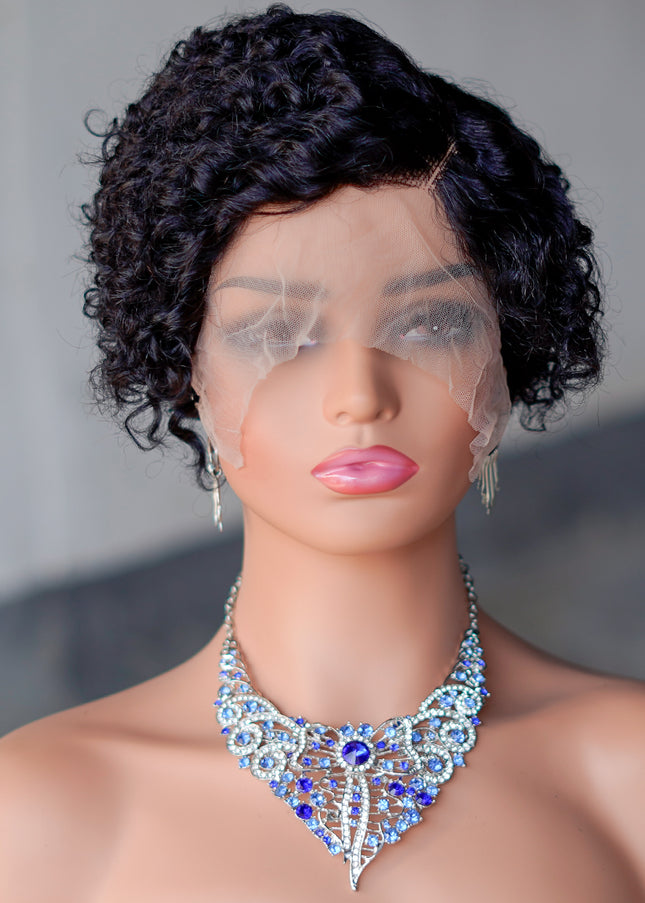 13*4*1 lace part -pixie cut wig Human Hair Wigs--CX021- color 1B#---pay 1 get 2