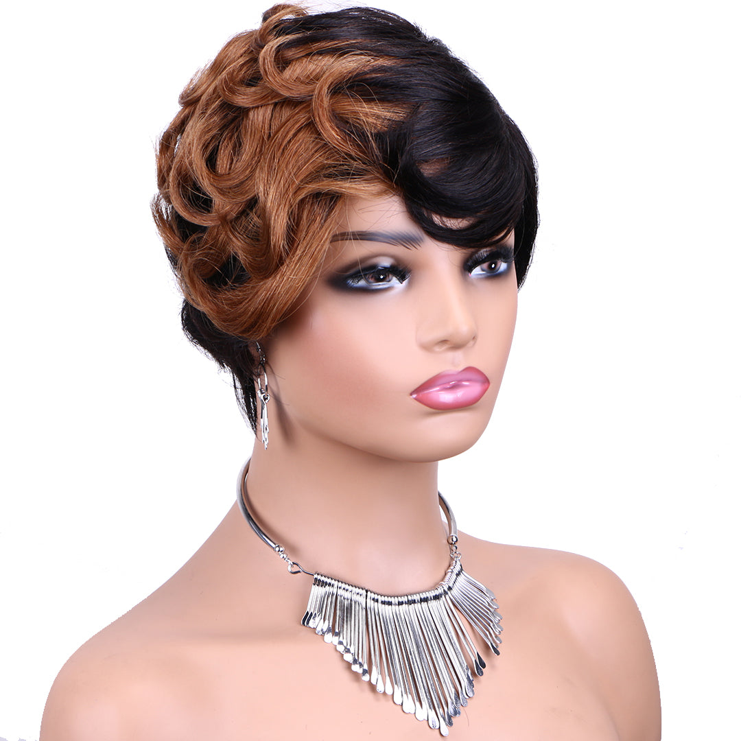 Machine made pixie cut wig---JKCX007---#1B/30---RMB 61