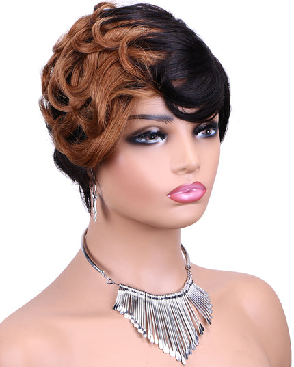 Machine made pixie cut wig---JKCX007---#1B/30---pay 1 get 2