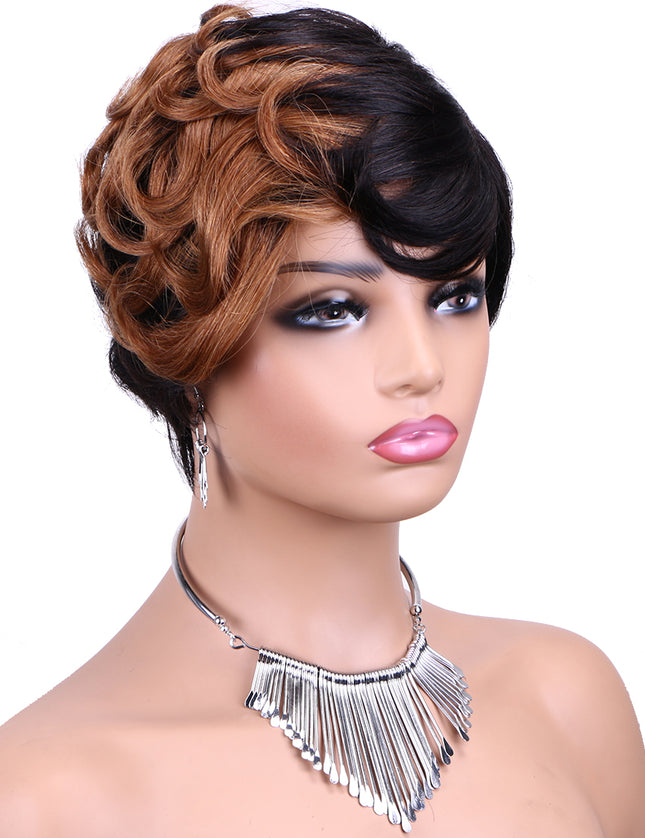Machine made pixie cut wig---JKCX007---#1B/30---pay 1 get 2