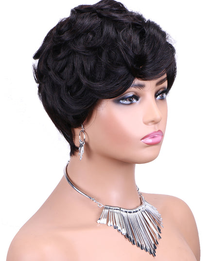 Machine made pixie cut wig--JKCX007-#1B---pay 1 get 2